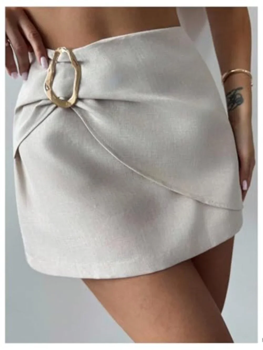 Wrap Mini Skirt High Waisted Skort Ruched A-Line Polyester No Stretch Dressy